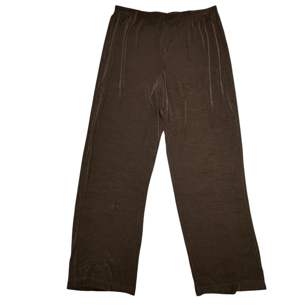 Chico's Travelers Pants Womens 3 Brown Straight Leg Pull On Knit Stretch Travel
